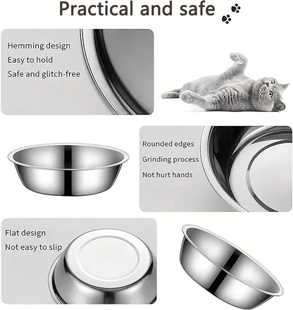 Stainless Steel cat Bowls，6PCS Bowls Whisker Friendly,Elevated Stand,Dishwasher Safe Shallow Wide Flat Food Bowls,Metal Dishes Whisker Fatigue Relief,Replacement Basic Plates