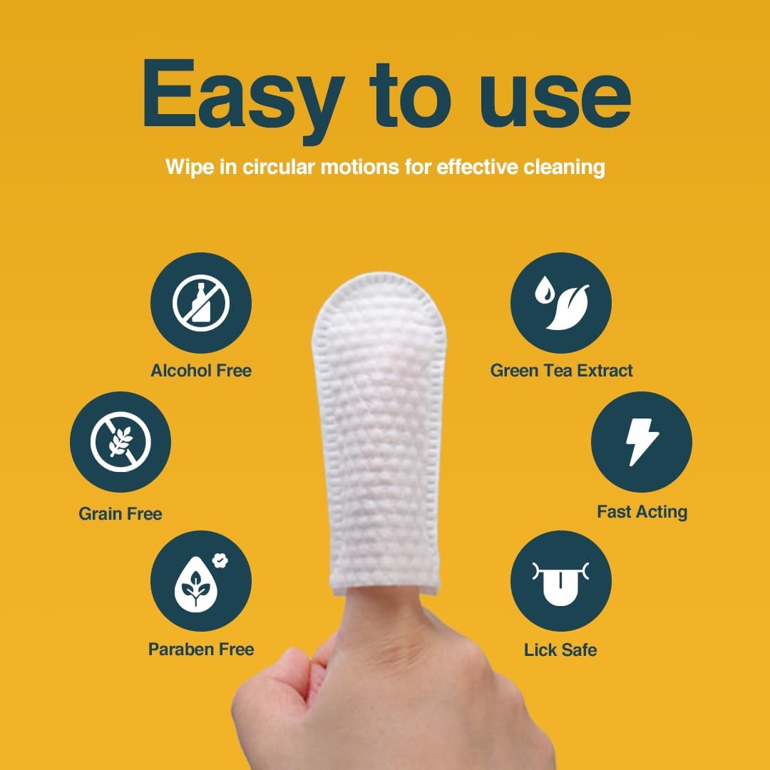 90 Dog Teeth Cleaning Wipes, No-Rinse Cat Toothbrush, Effective Dog Breath Freshener - Essential for Pet Supplies (1.5 in x 3.15 in)