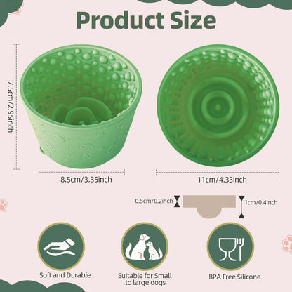 Dog Slow Feeder Lick Bowl, Non-Slip Dog Licking Treat Dispenser, Slow Feeder Bowls for Small Medium Large Breed Dogs, Anxiety Relief & Anti-Choking, BPA Free Silicone (Green, 1.6 Cup)
