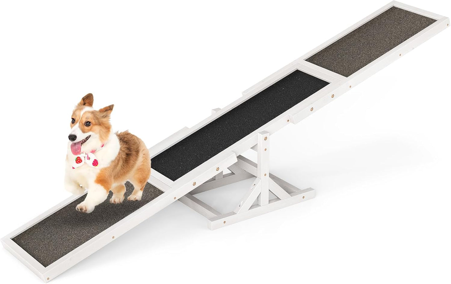 PETSITE Wooden Dog Agility Seesaw, Dog Exercise & Play Set, Outdoor Run Game Toy, Climbing Platform Balance Training Equipment, Weatherproof Pet Supplies for Backyard Obstacle Courses (White)