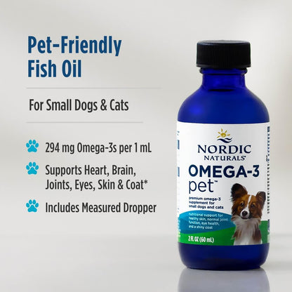 Nordic Naturals Omega-3 Pet, Unflavored - 2 oz - 294 mg Omega-3 Per One mL - Fish Oil for Small Dogs & Cats with EPA & DHA - Promotes Heart, Skin, Coat, & Immune Health