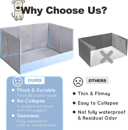 Dog Litter Box, Pee Pad Holder Foldable, Indoor Dog Potty Tray for Puppy & Medium Dogs, High Walls, Seamless, No Assembly, Waterproof, Easy to Clean, No Spill,Portable for Travel