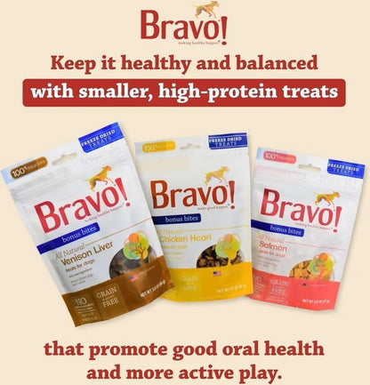 Bravo! Bonus Bites Single Ingredient Freeze Dried Raw Dog Treats, Venison Liver, 3 Ounce, High Protein, Grain Free, Gluten Free