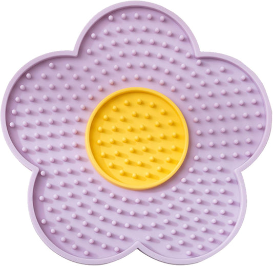 Cats & Dogs Lick Pad Flower Shape Silicone Licking Mat with Suctions Cup Slow Feeders, Purple