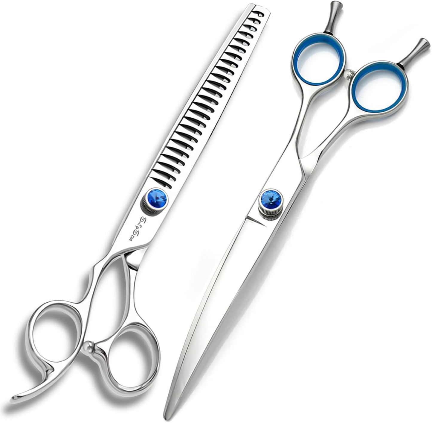 7.5in 25° Curved & Chunker Professional Dog Grooming Scissors Set, 24 Teeth Thinning Shears for Dog Grooming, VG10 Steel Sharp, Pet Trimming Shears for Dogs Cats Groomer, Ergonomic with CNC Screw