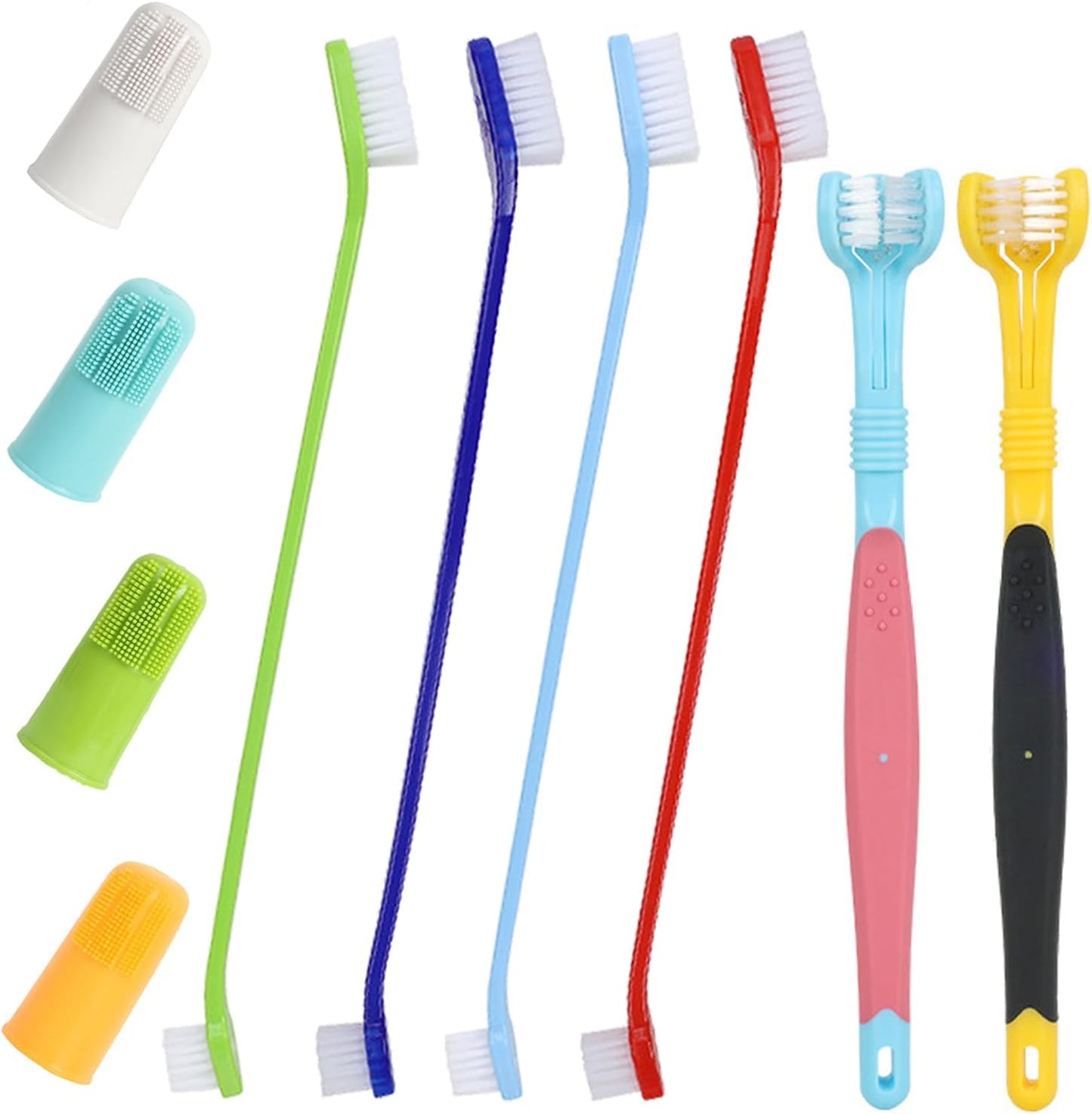 Triple Head & Double Head Dog Toothbrush Set,360 Degree Toothbrush,Finger Rubber Toothbrush, Multi-Angle Dental Cleaning Brushes forDog Cat Oral Dental Health