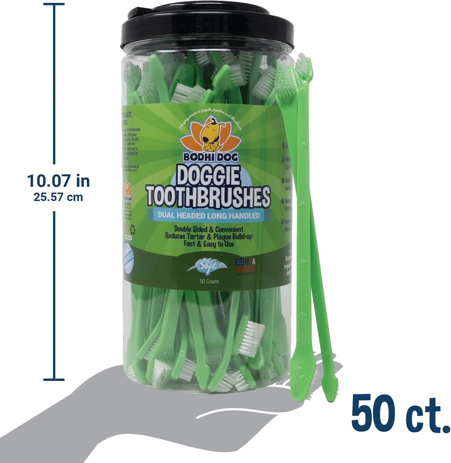 Bodhi Dog Dual-Headed Toothbrush for Dogs & Cats - Soft Bristles for Gentle Pet Dental Care - Puppy & Adult Teeth Cleaning - Easy-to-Use Design for Healthy Gums & Fresh Breath (50 Count)