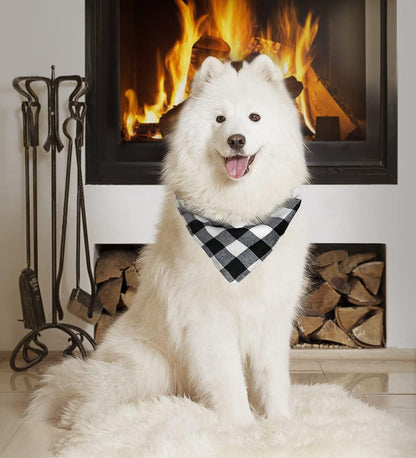 Christmas Plaid Dog Bandana with Button, Fall Dual Layer Scarf Soft Cotton Triangle Bib Girls and Boys Kerchief Adjustable Accessories for Small Medium Large Extra Large Dog Puppy Pet Cat