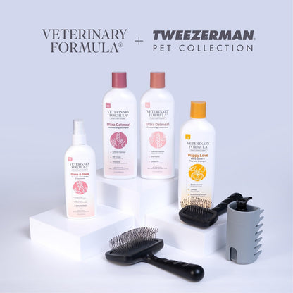 Puppy Love Gentle Bath & Grooming Set by Tweezerman & Veterinary Formula – Tearless Puppy Shampoo with 2-in-1 Bath Brush & Small Slicker Brush – Complete Bath Kit for Small Dogs & Puppies