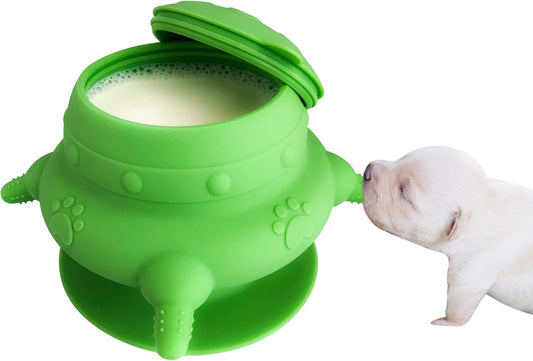Newborn Puppy and Kitten Feeder, Milk Feeding Bowl - 4-Nipple Design for Easy Nursing of Small Pets,Green