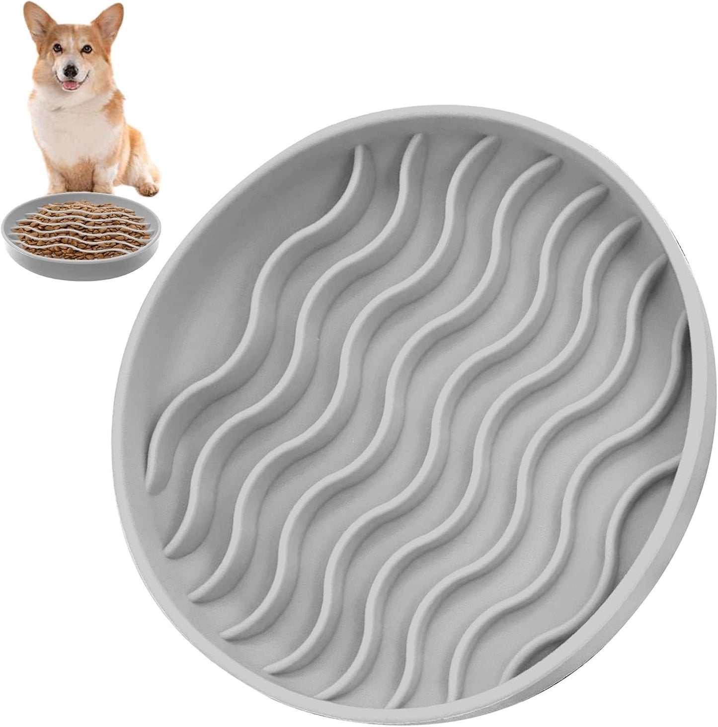 Fhiny Slow Feeder Dog Bowl, Silicone Dog Puzzle Bowl Slow Feeder Puppy Bowls Slow Eating Modern Lick Mat Design Dishwasher Microwave Fit for Fast Eaters, All Small Medium Dogs Puppy Doggy (Grey)