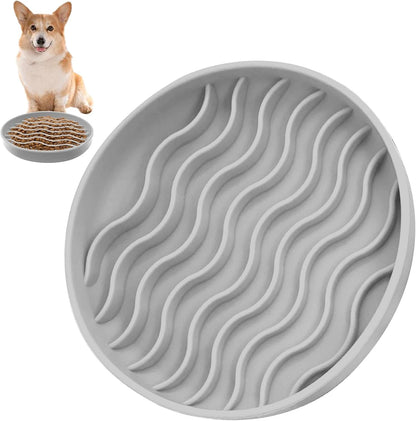 Fhiny Slow Feeder Dog Bowl, Silicone Dog Puzzle Bowl Slow Feeder Puppy Bowls Slow Eating Modern Lick Mat Design Dishwasher Microwave Fit for Fast Eaters, All Small Medium Dogs Puppy Doggy (Grey)