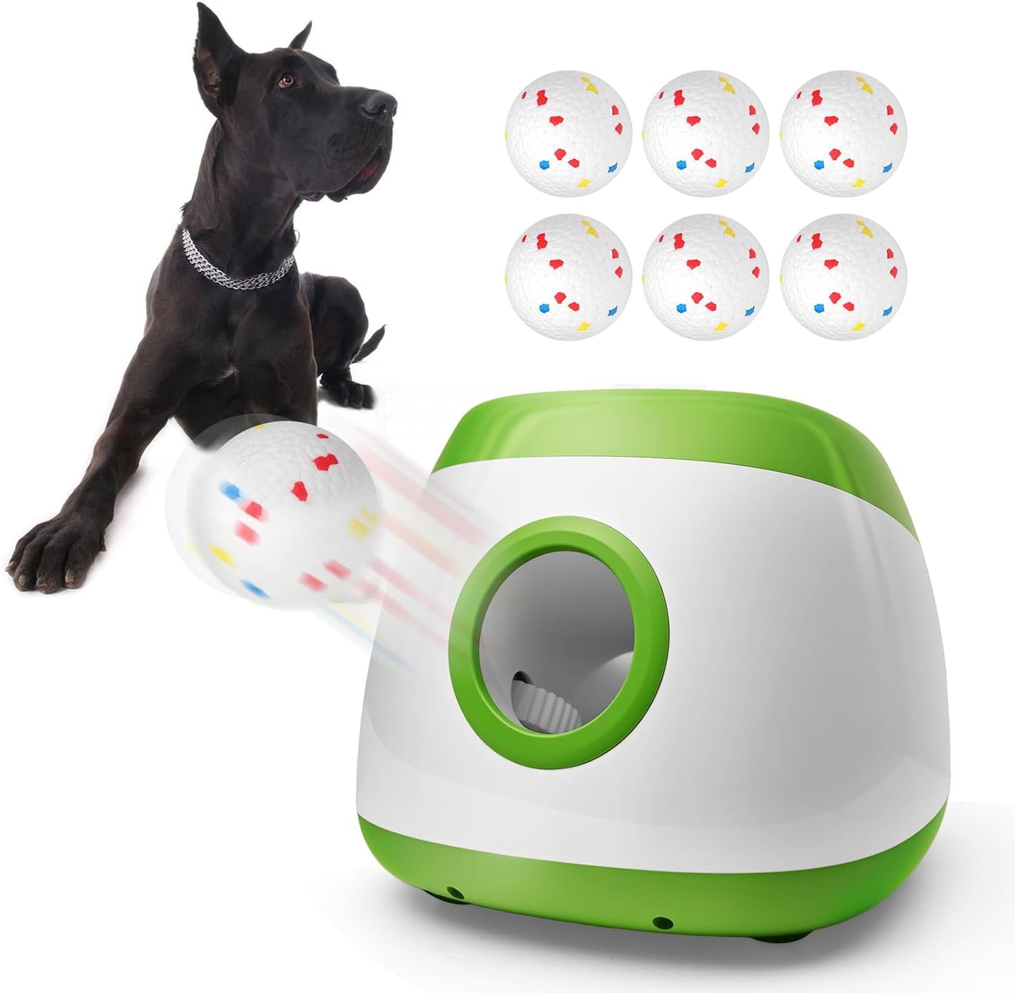 Automatic Ball Thrower for Dogs, Ball Launcher for Dogs - 2.5" Dog Balls * 6Pack (Green)