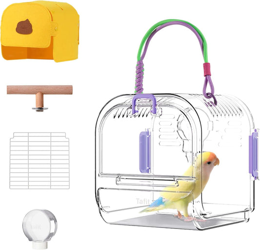 Bird Travel Carrier Cage with Metal Perch, Bottom Mesh, Food Bowl Tray, Cage Cover & Breathable Clear Ventilation for S/M Birds, Conures, Parakeets, Budgies, Canaries, Lovebirds - Purple