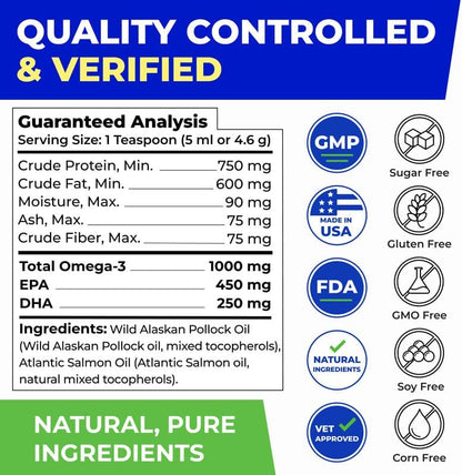 PAWFECTCHEW Fish Oil for Dogs & Cats - Natural Omega-3 - Skin & Coat Support - Liquid Food Supplement for Pets - Fatty Acids for Joint Function, Immune & Heart Health - 16 fl. oz. (473 ml) Anchovy