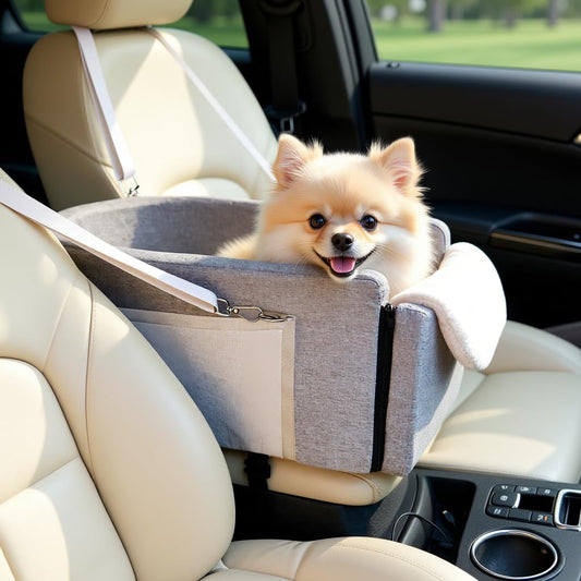Multi-Function Small Dog Car Seat Center Console & Carrier - Sturdy Console Dogs Car Seats for Small Dogs & Cats, Pet Dog Bed for Cars Back Seat for Up to 11 lbs, 19 x 10 x 9.5 Inches, Gray
