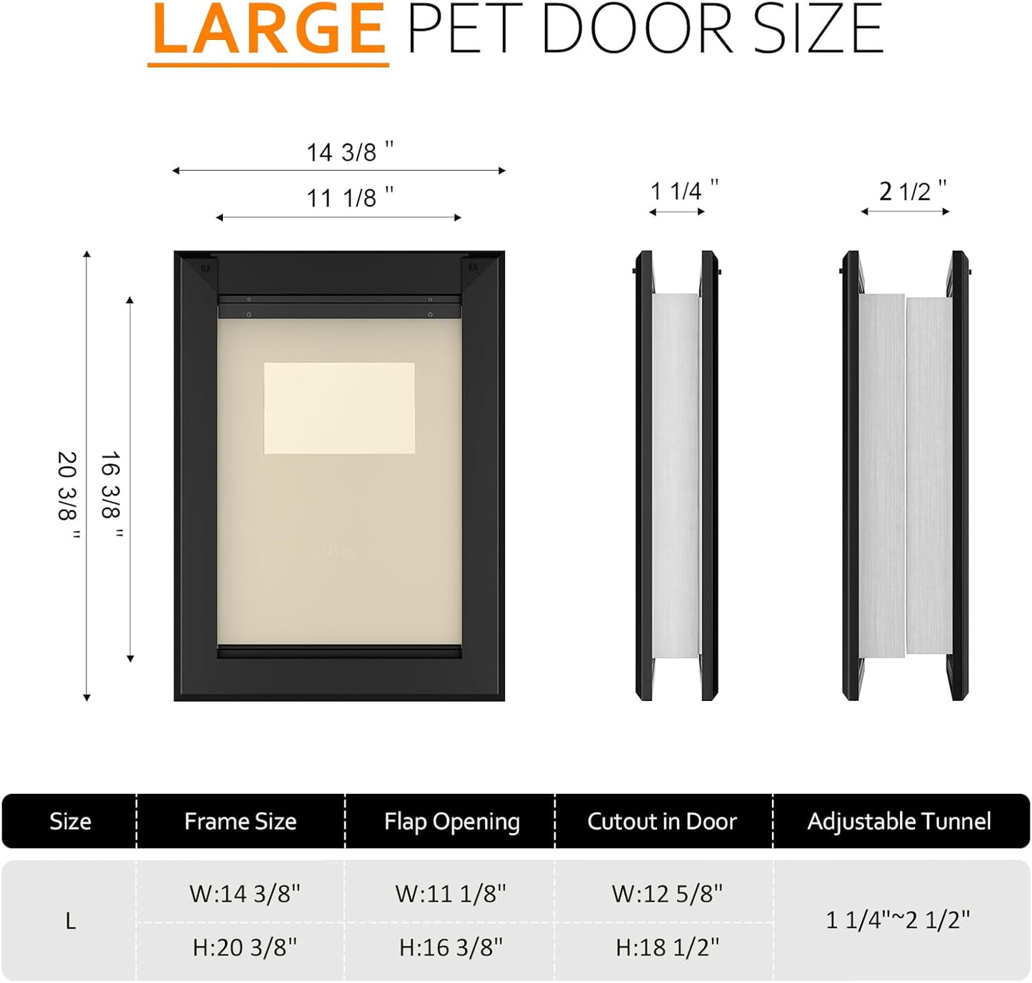 [Classicmacher] Heavy Duty Dog Door with Double Sliding Lock Panel, Aluminum Large Doggie Door for Exterior Door, Magnetic Double Flaps Dog Door for L arge and Medium Dog Up to 100 Lbs (Large,Black)