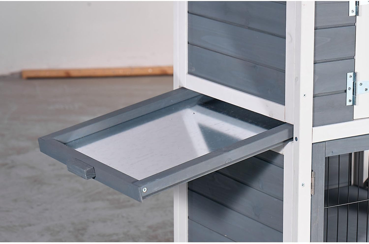 Large Outdoor Chicken Coop Cage Weather-Resistant 2-Story Wooden Pet House with No-Leak Tray Indoor/Outdoor Rabbit Hutch Grey & Beige Gray+White