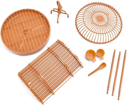 High-Strength Plastic Bird Cage, Vintage Round Birdcage with Rolling Stand, Waterproof Flight Bird Cage with Portable Hooks