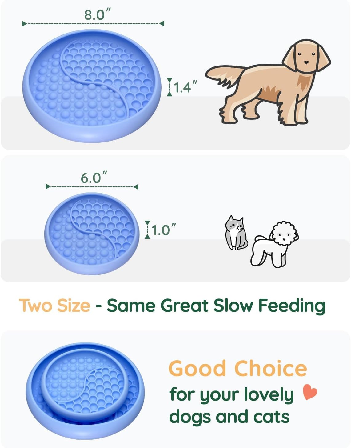 Slow Feeder Bowl Bundle: Light Blue Frozen Lick Mat (6.0" x 1.0") + Mint Green Starry Sky Feeder (4.3" x 2.9"), Freeze-Friendly Lick Bowl with Suction Cups for Enrichment and Anxiety Relief