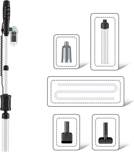 AKKEE Aquarium Vacuum Gravel Cleaner Handle Control 8 in 1 Multifunctional 36W Fish Tank Gravel Cleaner Vacuum for Water Changer Wash Sand Water Filter Circulation Aquarium Clean Timed Off Waterproof