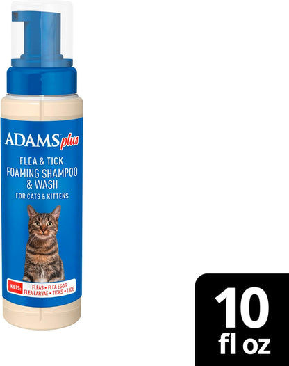 ADAMS Plus Flea & Tick Foaming Shampoo & Wash for Cats & Kittens Over 12 Weeks, Sensitive Skin Flea Treatment for Cats & Kittens, Kills Adult Fleas, Ticks and Lice On Contact, 10 Ounces