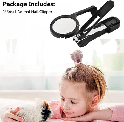 Guinea Pig Nail Clippers with Magnifying Glass Stainless Steel Claw Toenail Trimmer for Small Animal Hedgehog Rabbit Hamster Ferret Hamsters Chinchilla Sugar Glider Pet Grooming Supplies (Black)