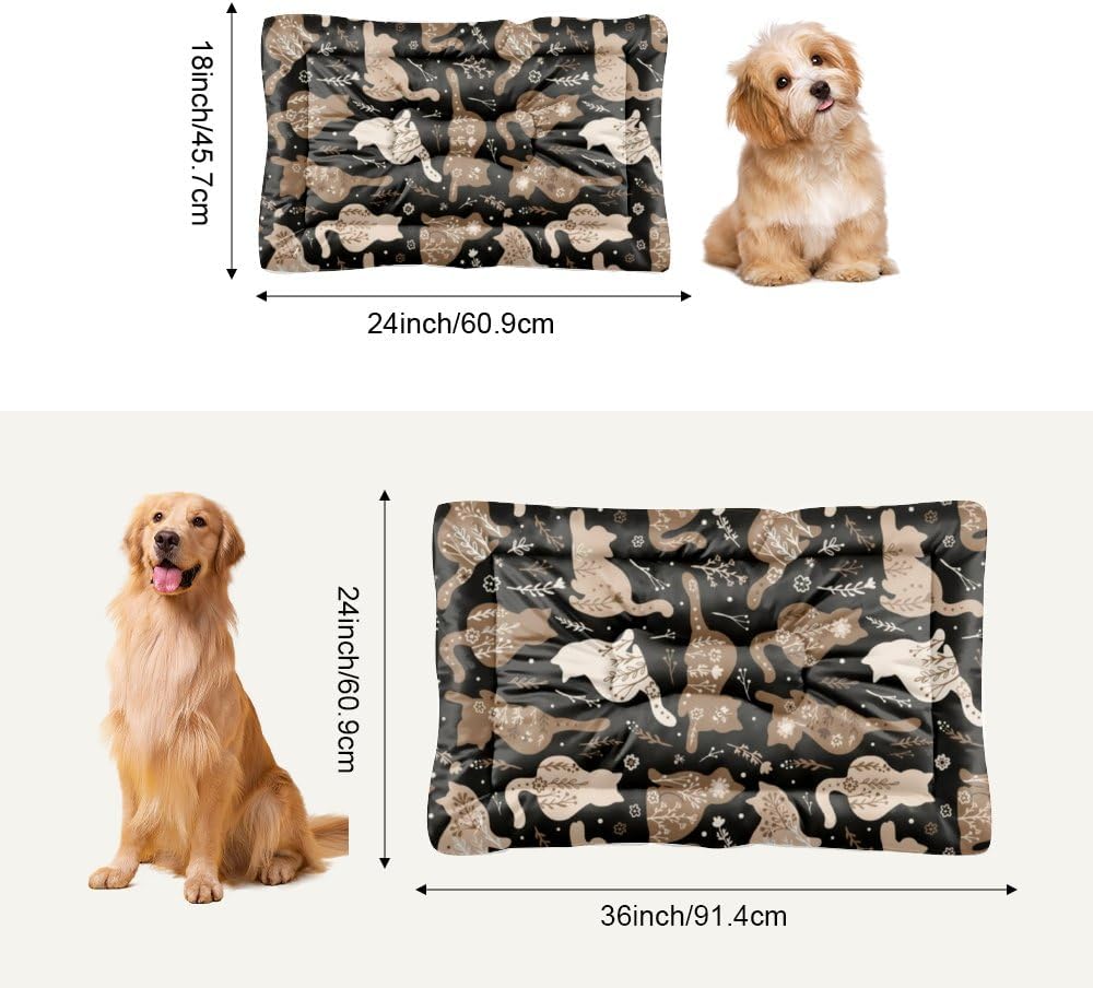 Cat Silhouette Floral Non Slip Dog Bed Dog Cage Mats Pad for Crate Crate Pillow Washable Non-Slip Pillow for Cages Beds Small Furniture Mat Pet Cushions Indoor Outdoor 36X24 Inch