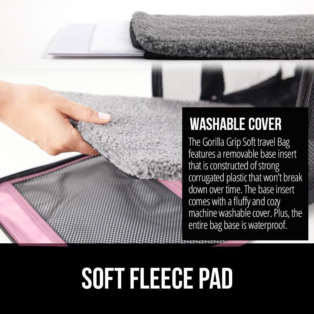 GORILLA GRIP Cat Carrier Travel Bag Up to 15 Lbs, Soft Collapsible Small Dog Carriers, Top and Side Entry Breathable Mesh, Grip Feet on Underside, Cozy Washable Waterproof Pad, Portable Kennel, Pink