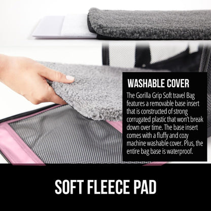 GORILLA GRIP Cat Carrier Travel Bag Up to 15 Lbs, Soft Collapsible Small Dog Carriers, Top and Side Entry Breathable Mesh, Grip Feet on Underside, Cozy Washable Waterproof Pad, Portable Kennel, Pink