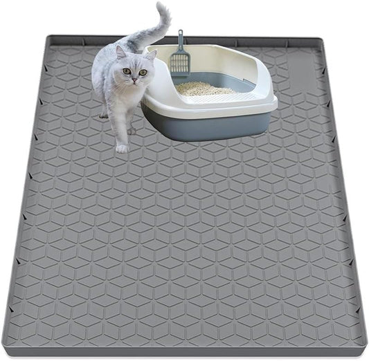 MECHEER Silicone Cat Litter Mat Litter Trapping Mat 34" X 22",Cat Litter Box Mats for Floor, Easy Clean Pet Feeding Mat for Indoor Cats