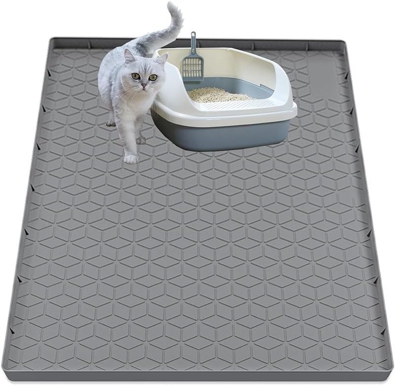 MECHEER Silicone Cat Litter Mat Litter Trapping Mat 34" X 22",Cat Litter Box Mats for Floor, Easy Clean Pet Feeding Mat for Indoor Cats