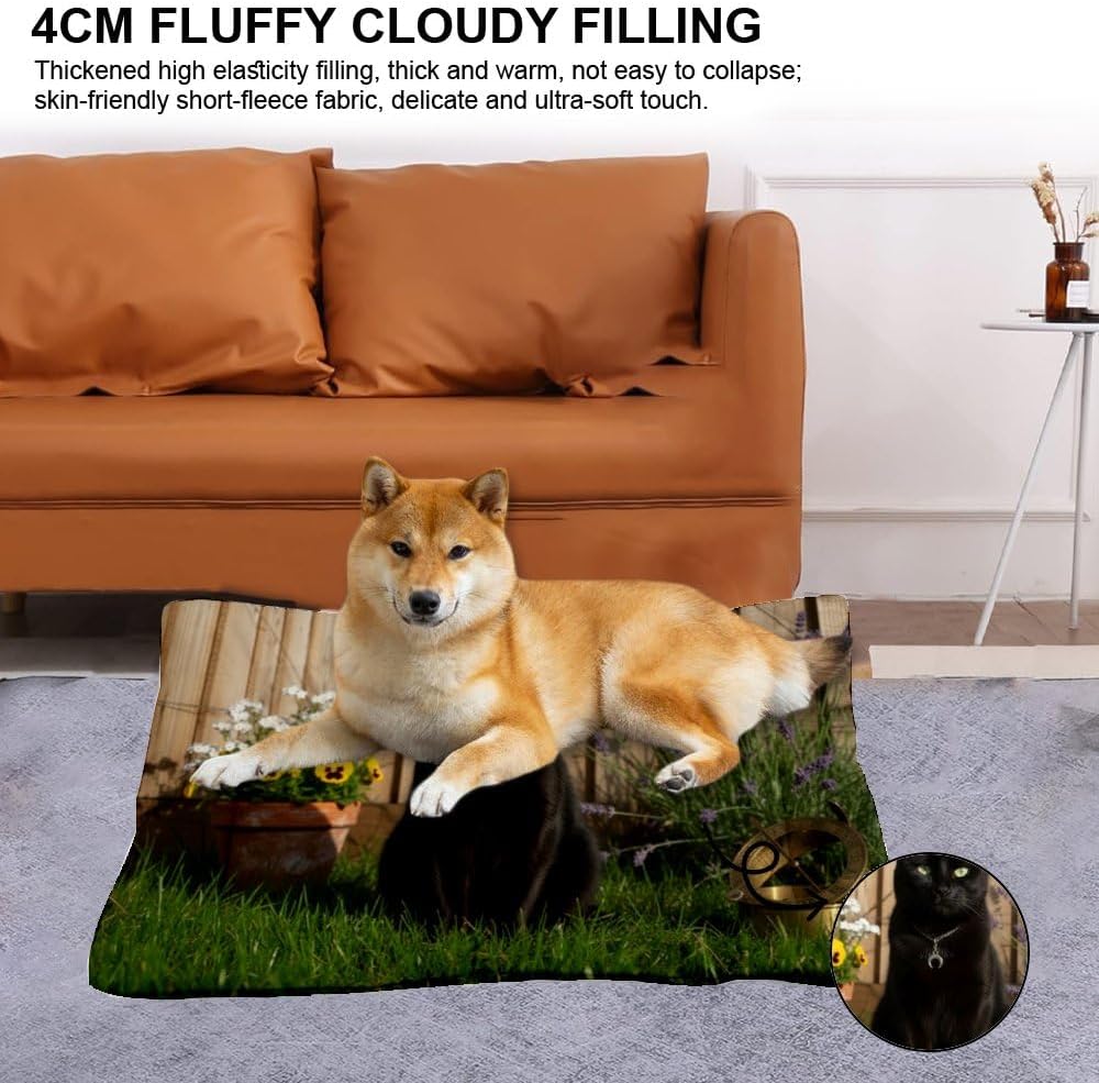 Black Cat Garden Washable Dog Bed Small Furniture Dog Crate Mat Kennel Pads Crate Bed Washable Non-Slip Bedding Beds for Crates Mats for Cages Pet Cushion Indoor Outdoor 36X24 Inch