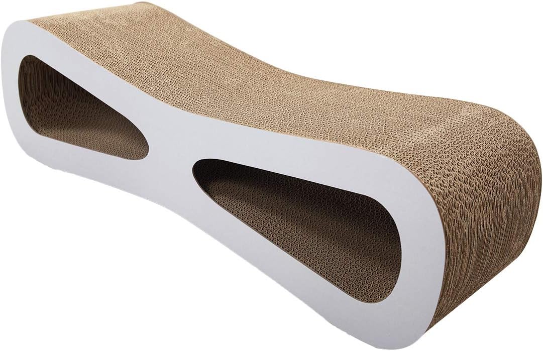GREAZ Interactive Cat Scratcher Lounge with Catnip, Durable Cardboard Design, Natural Wood Color, Play and Rest