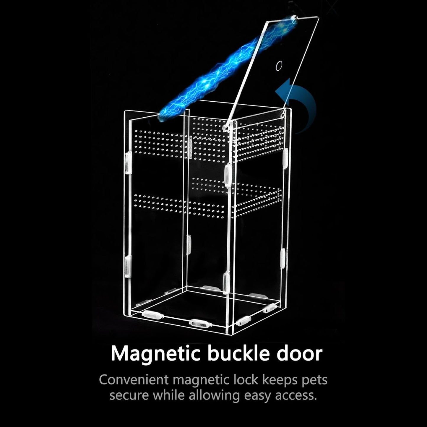 Acrylic Jumping Spider Enclosure Starter Kit-Small Reptile，Insect Terrarium & Spider Tank,Magnetic Door, All-Side Vent, Pre-Assembled for Spiderling,Mantis,Tarantula, Snail, (7.8 * 4.7 * 4.7)