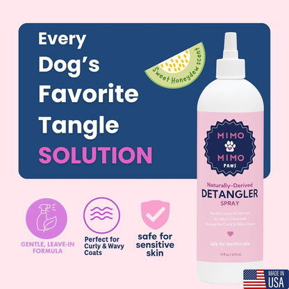 Naturally-Derived Dog Detangler Spray, Leave-in Conditioner for Mat & Tangle Removal, Hydrating Conditioning, Easy Brush, for Curly, Wavy, Long Coats, Sensitive Skin, Made in USA, 16oz