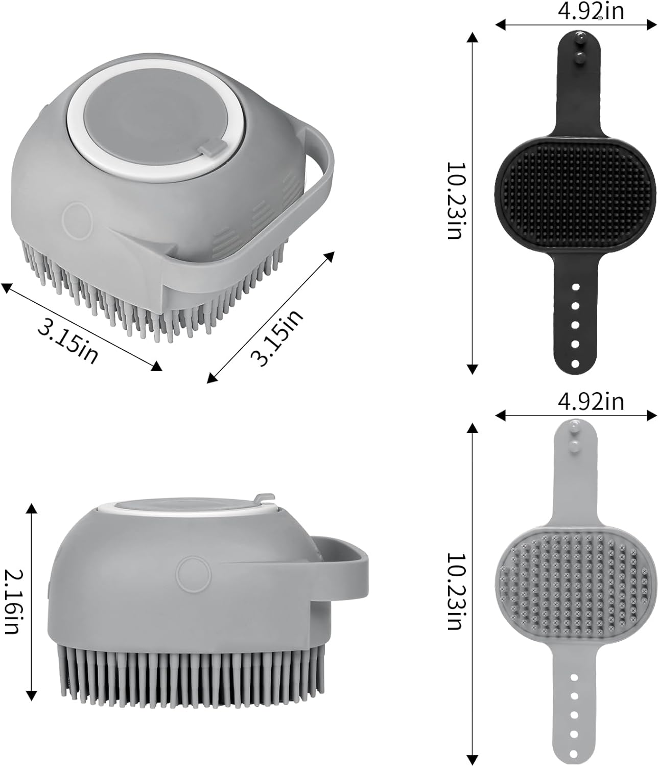 Comotech 6PCS Dog Bath Brush & Dog Toothbrush | Adjustable Handle Shampoo Brush & Scrubber for Short & Long Haired Dogs & Cats | Effectively Solve Odor & Stain Removal Problems (Gray Gray Black)