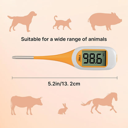 Digital Dog & Cat Thermometer for Fever Detection, 8s Fast Reading Pet Rectal Thermometer with Large LCD Screen, Comfortable Flexible Soft Tip Fever Alert °C/°F Switchable