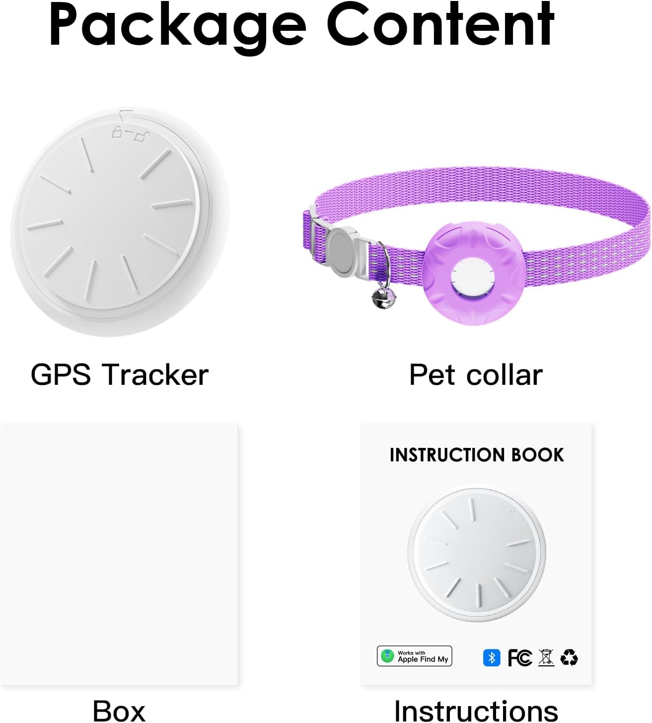 Cat GPS Tracker, Cat Tracker Compatible with Apple Find My App (Only iOS), No Monthly Fee, Waterproof, Breakaway Collar Included, Up to 1 Year Battery