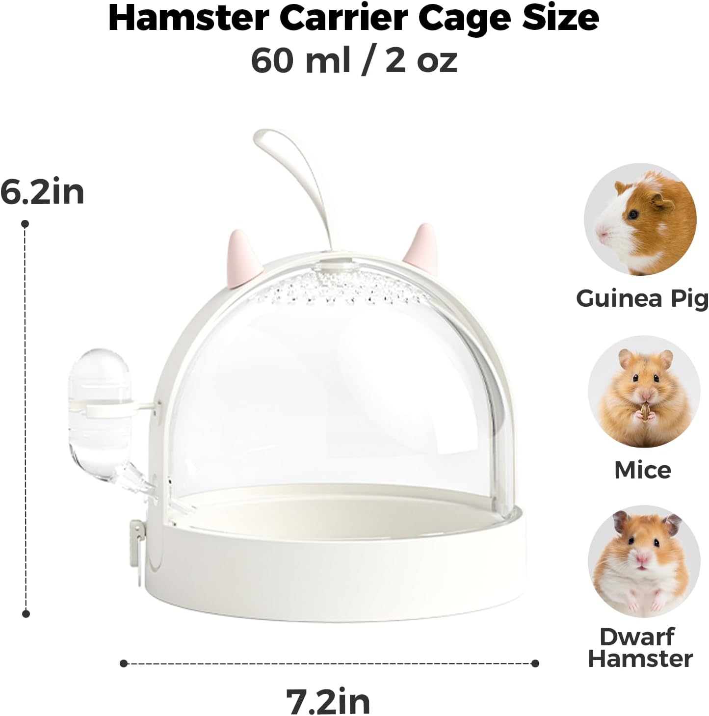 Mini&moe Hamster Travel Cage - Small Animal Carrier Cage with Water Bottle Small Portable Hamster Cage for Mice, Gerbils, Short Trips & Vet Visits