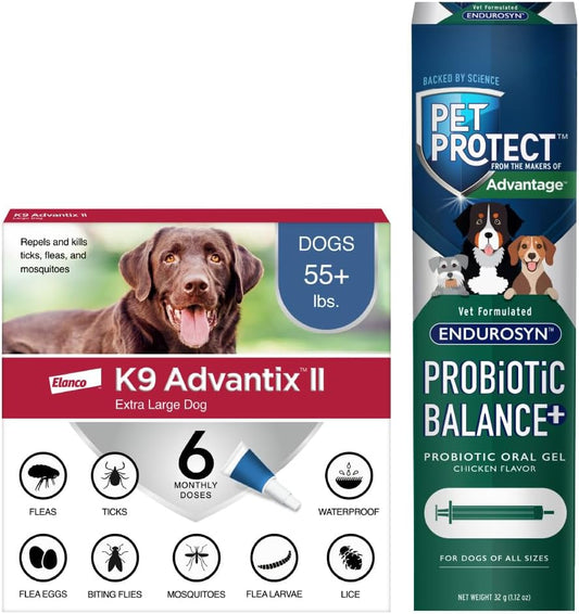 Bundle of K9 Advantix II XL Dog| Dogs Over 55 lbs. 6-Mo Supply + Pet Protect Probiotic Balance+ Dog Supplement Oral Gel 32g