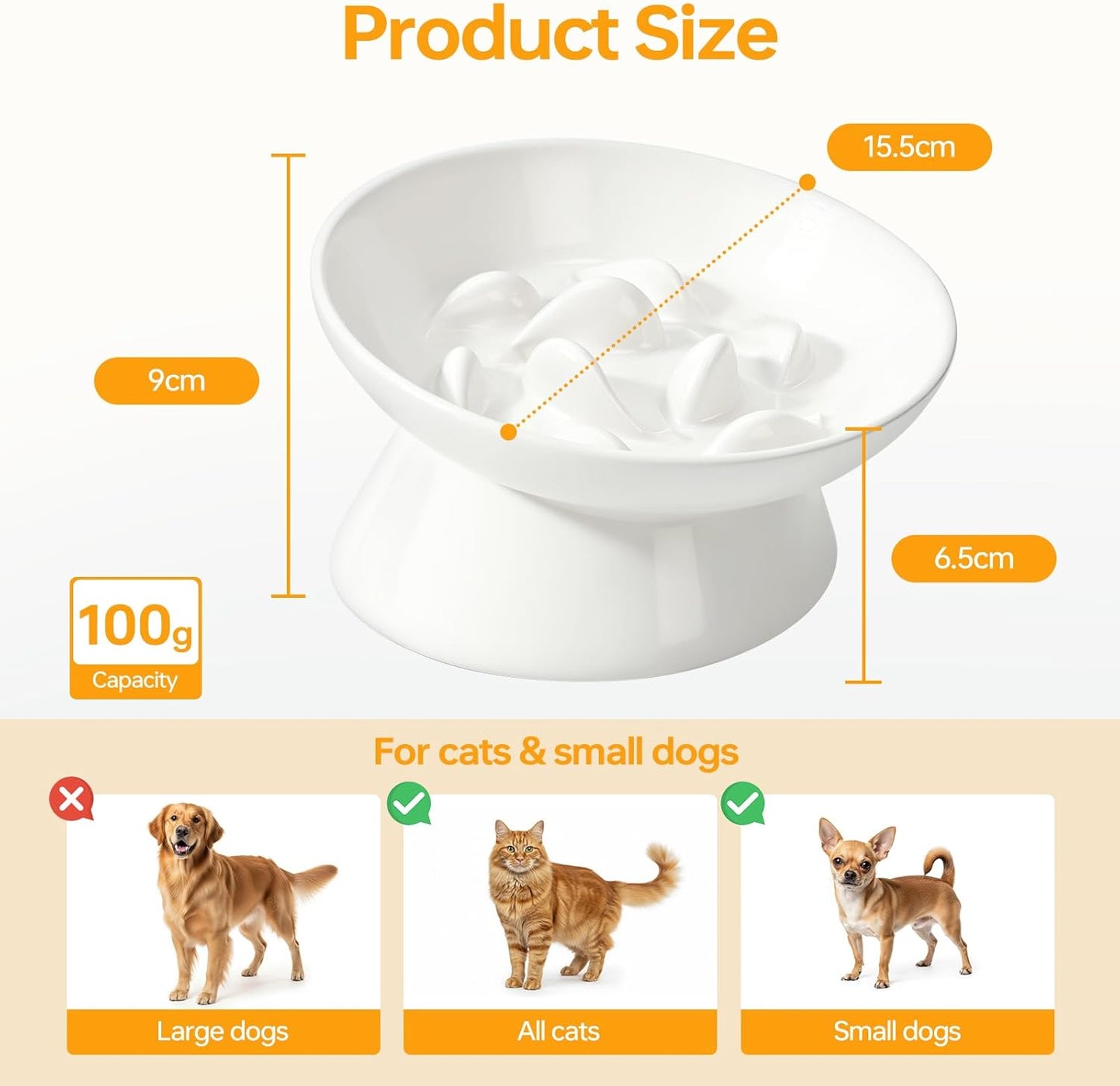 PETTOM Slow Feeder Cat Bowl with Stand, Ceramic Raised Cat Slow Feeder Bowl Anti Vomiting for Dry and Wet Food