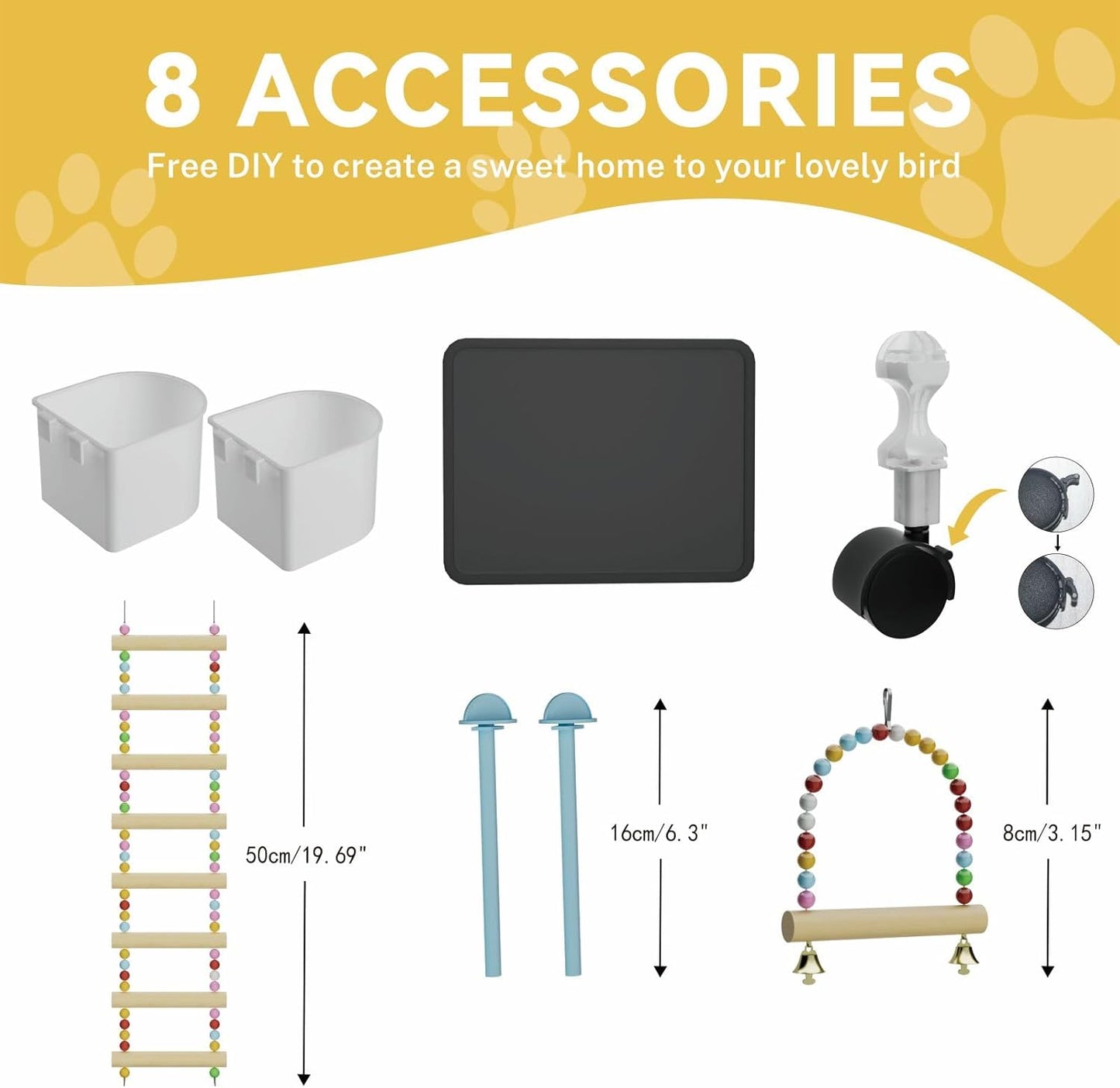 Extra Large Bird Cage, Black Parakeet Cages with Rolling Stand & Wheels, Wide Birdcage for Parrots Cockatiels Conure Budgie Canary Finch Lovebird