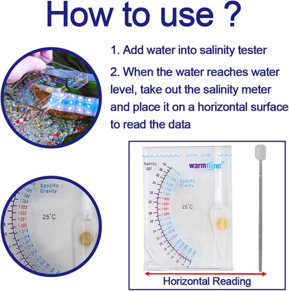 Abnaok Salinity Tester, Sea Specific Gravity Test for Fish Tank Pond Water Saltwater Freshwater, Accurate Automatic Hydrometer