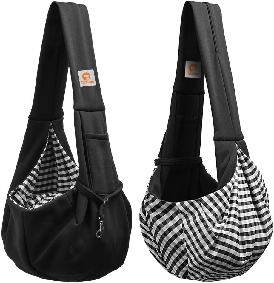 Tomkas Small Dog Sling Carrier - Classic Pocket & Classic Strap - for 3-10 lbs Pets(Black)