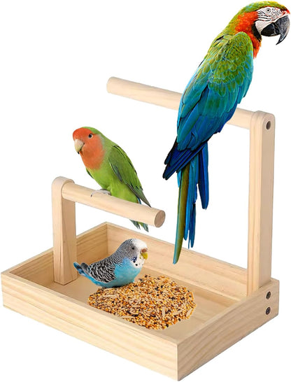 Large Macaw Perch Stand for Desk, Bird Desktop Stand Platform, Natural Wood Parrot Playground Play Stand Training, Parakeet Enrichment Gym for Budgie Cockatiel Conure Lovebird