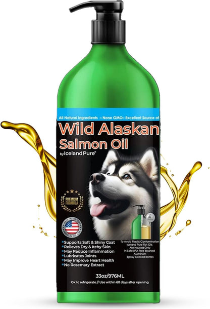 Iceland Pure Wild Alaskan Salmon Oil for Dogs & Cats, Omega-3 Fish Oil, Liquid Supplement for Pets, Supports Immune System & Heart Health, 33oz