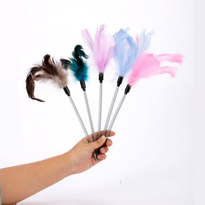 SHENGOCASE 5-Pack Feather Toy Replacement, Spring Rod with M6 Screw, Interactive Hanging Toy, Cat Tree Scratching Post Accessories