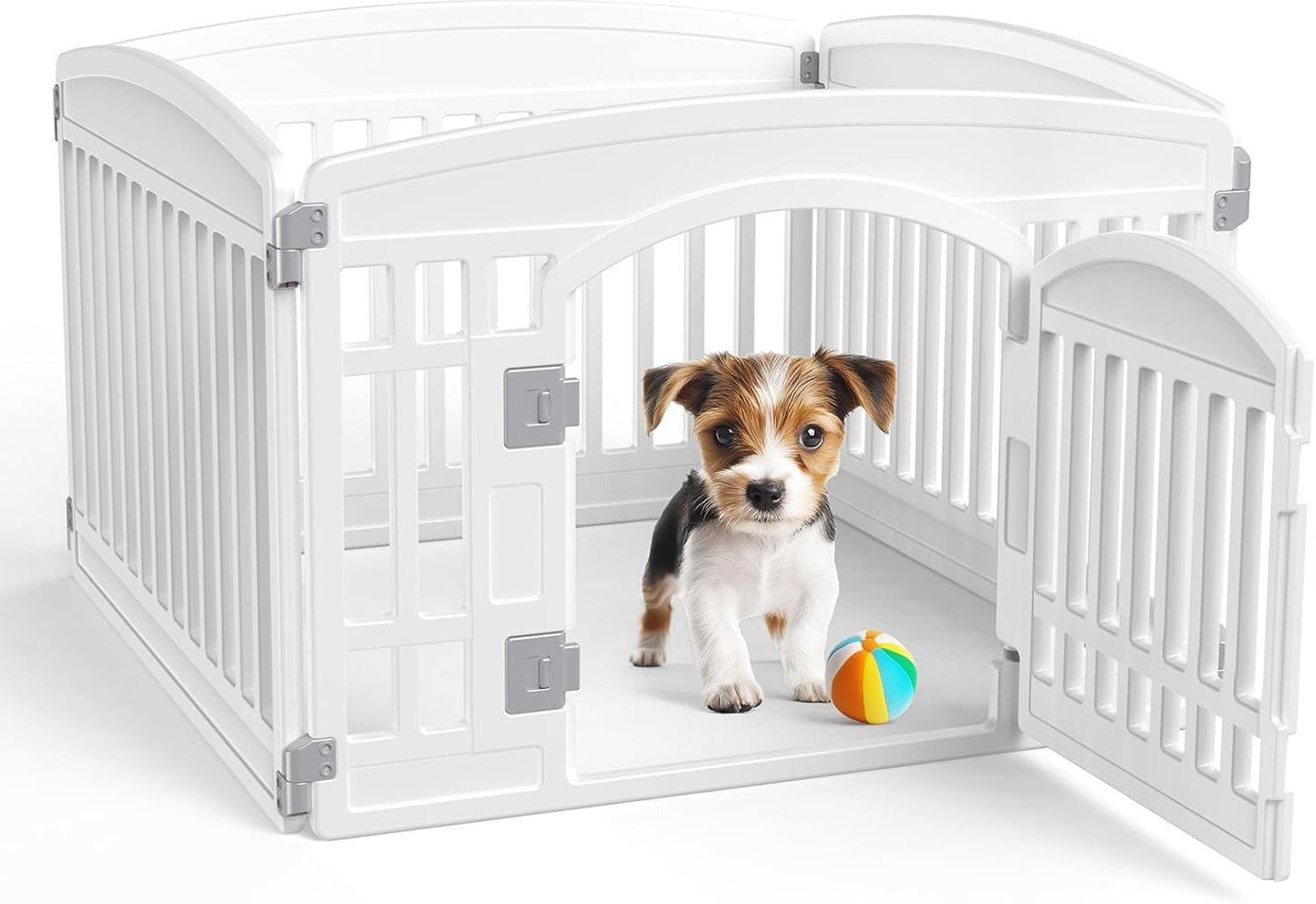 SMUG Dog Playpen 4-Panel 24 Inch Safe Secure Indoor Outdoor Pet Fence, Folding Portable 35 x 35 x 24IN, Ideal for Small to Medium Dogs Easy to Clean (White)
