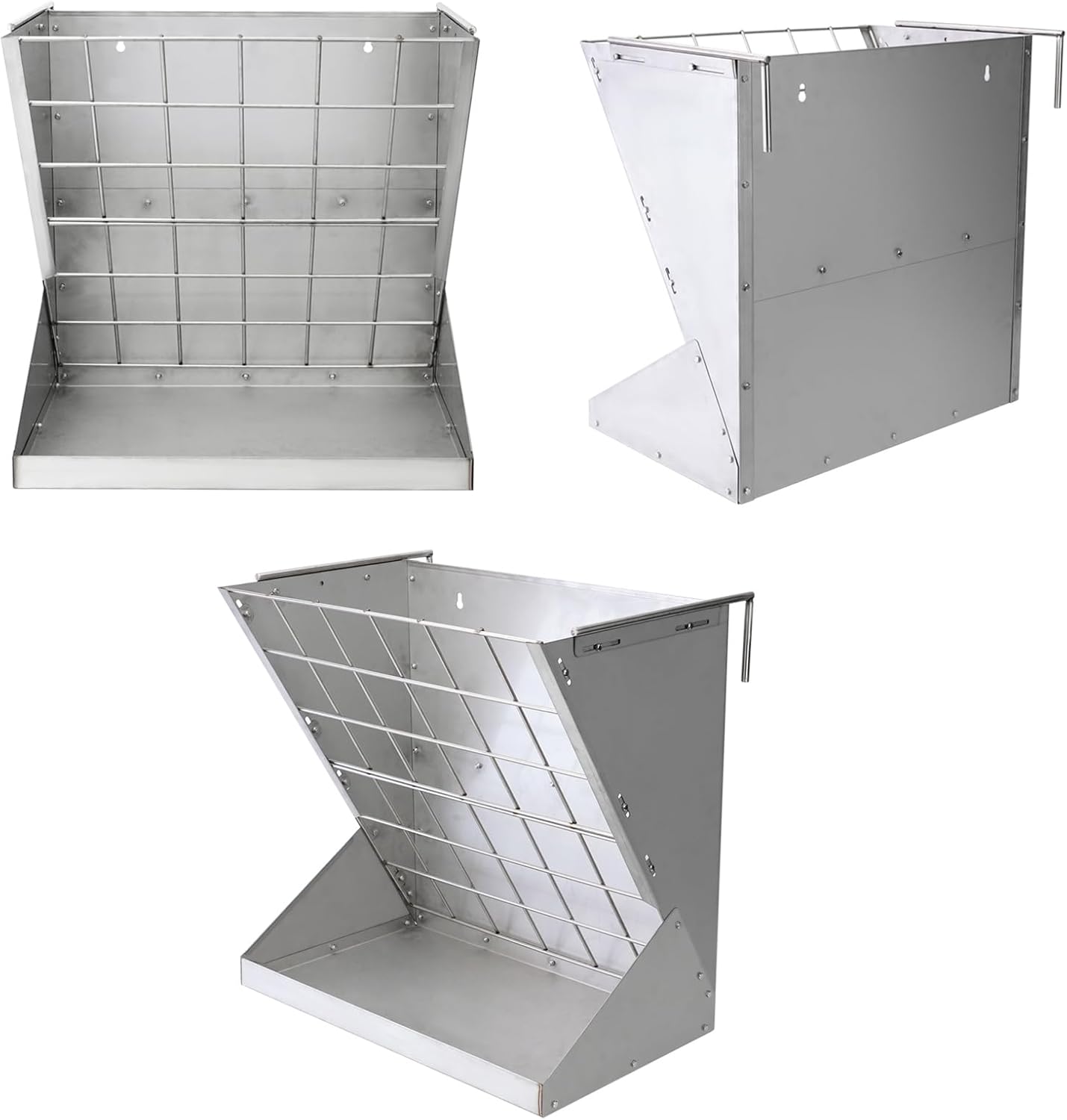 Heavy-Duty Hay Feeder,Combo Goat Horse Feeder for Hay and Grain,Galvanized Metal Wall Mounted Livestock Feeder with Adjustable Distance ﻿for Deer,Seep,Pony and Miniature Horses